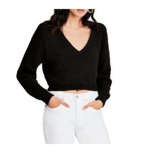 Free People Black Cropped V-neck sweater
